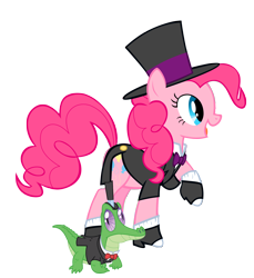 Size: 1926x2107 | Tagged: safe, artist:sierraex, gummy, pinkie pie, earth pony, pony, clothes, hat, simple background, top hat, transparent background, tuxedo, vector