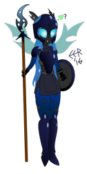 Size: 1763x3485 | Tagged: safe, artist:e-e-r, changeling, equestria girls, armor, changeling guard, digital art, equestria girls-ified, fangs, female, glaive, heart, helmet, shield, simple background, solo, transparent background, vector, weapon