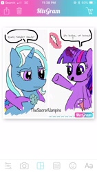 Size: 1125x2001 | Tagged: safe, artist:thesecretvampire, derpibooru import, trixie, twilight sparkle, twilight sparkle (alicorn), alicorn, pony, phone, phone screen