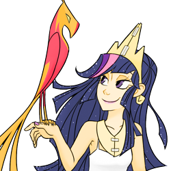 Size: 800x800 | Tagged: safe, artist:redge, artist:thelivingmachine02, derpibooru import, philomena, twilight sparkle, phoenix, colored, dressup, humanized