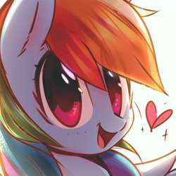 Size: 2018x2018 | Tagged: safe, artist:mirroredsea, rainbow dash, pegasus, pony, cute, dashabetes, female, heart, high res, hnnng, mare, multicolored hair, smiling, solo