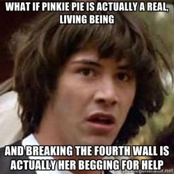 Size: 400x400 | Tagged: safe, pinkie pie, barely pony related, conspiracy keanu, exploitable meme, image macro, keanu reeves, meme, photo