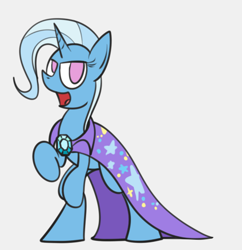 Size: 475x490 | Tagged: safe, artist:mr. rottson, derpibooru import, trixie, pony, bipedal, looking at you, missing accessory, raised hoof, simple background, solo