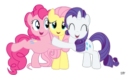 Size: 5000x3000 | Tagged: dead source, safe, artist:denial-is-tragic, fluttershy, pinkie pie, rarity, earth pony, pegasus, pony, unicorn, hug, simple background, transparent background, vector