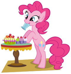 Size: 1024x1068 | Tagged: dead source, safe, artist:itsjustred, pinkie pie, earth pony, pony, cake, cupcake, mouth hold, salt shaker, simple background, solo, transparent background, vector