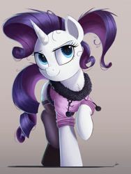 Size: 1500x2000 | Tagged: safe, artist:ncmares, rarity, pony, unicorn, clothes, female, looking at you, mare, raised hoof, smiling, socks, solo, stockings, thigh highs