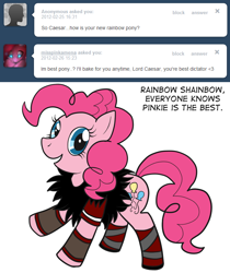 Size: 644x765 | Tagged: safe, pinkie pie, earth pony, pony, ask, asklord-caesar, caesar (fallout), crossover, fallout: new vegas, female, mare, parody, simple background, solo, tumblr, white background