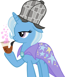 Size: 6000x7179 | Tagged: safe, artist:firestorm-can, derpibooru import, trixie, pony, unicorn, .svg available, absurd resolution, bubble, bubble pipe, deerstalker, detective, female, hat, mare, pipe, sherlock holmes, simple background, solo, transparent background, vector