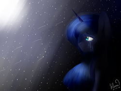 Size: 1600x1200 | Tagged: safe, artist:gelay-gulay, princess luna, alicorn, pony, crying, happy, moon, moonlight, night, solo, stars, tears of joy