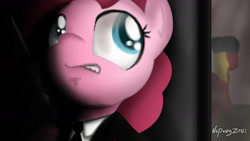 Size: 1280x720 | Tagged: safe, artist:noponyzone, pinkie pie, earth pony, pony, female, james bond, mare, pink coat, pink mane, solo