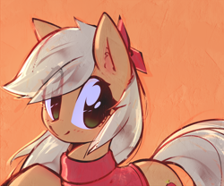 Size: 3000x2495 | Tagged: safe, artist:mirroredsea, applejack, earth pony, pony, bandana, bow, clothes, cute, female, hatless, jackabetes, missing accessory, smiling, solo