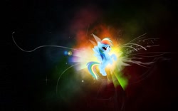 Size: 1920x1200 | Tagged: artist needed, safe, rainbow dash, pegasus, pony, blue coat, blue wings, female, mare, multicolored mane, simple background, smiling, solo, wallpaper