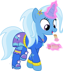 Size: 4000x4465 | Tagged: dead source, safe, artist:jeatz-axl, derpibooru import, trixie, pony, unicorn, .svg available, absurd resolution, clothes, cute, diatrixes, equestria girls outfit, female, magic, mare, peanut butter crackers, ponified humanized pony, simple background, solo, sweet dreams fuel, transparent background, vector