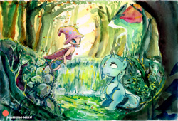 Size: 3285x2233 | Tagged: safe, artist:mashiromiku, derpibooru import, trixie, pony, clothes, hat, mew, patreon, patreon logo, pokémon, suicune, traditional art, trixie's hat, watercolor painting