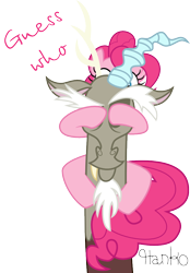 Size: 786x1129 | Tagged: safe, artist:hank0, discord, pinkie pie, draconequus, earth pony, pony, duo, female, male, mare