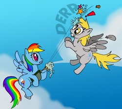 Size: 856x767 | Tagged: safe, artist:susiebeeca, derpy hooves, rainbow dash, pegasus, pony, bottle, champagne, cork, derp, female, mare