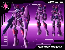 Size: 4293x3286 | Tagged: safe, artist:zeiram0034, twilight sparkle, gun, gundam, mecha, shield, solo, weapon