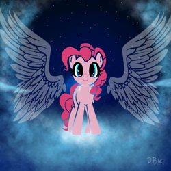 Size: 2500x2500 | Tagged: safe, artist:destinyblackkitty, pinkie pie, angel, earth pony, pony, high res, solo, wings