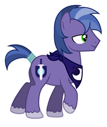 Size: 1136x1344 | Tagged: safe, artist:unoriginai, oc, oc only, oc:ares, earth pony, pony, clothes, male, offspring, parent:big macintosh, parent:princess luna, parents:lunamac, scarf, shield, solo, stallion, sword, unshorn fetlocks