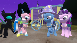 Size: 1280x720 | Tagged: safe, artist:kayman13, derpibooru import, starlight glimmer, thorax, trixie, changeling, pony, to where and back again, 3d, bags, lego, ponified, source filmmaker, the lego movie, trixie's wagon, unikitty