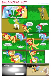 Size: 733x1090 | Tagged: dead source, safe, artist:icesticker, derpibooru import, sunset shimmer, trixie, earth pony, pony, unicorn, epona, faceplant, female, guard, mare, parody, ponified, the legend of zelda, the legend of zelda: ocarina of time