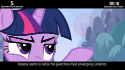 Size: 854x480 | Tagged: safe, edit, edited screencap, screencap, twilight sparkle, a canterlot wedding, canterlot, cinemare sins, shield, solo