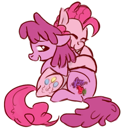 Size: 589x612 | Tagged: artist needed, safe, berry punch, berryshine, pinkie pie, earth pony, pony, duo, duo female, female, hug, mare