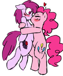 Size: 535x648 | Tagged: safe, artist:atom, berry punch, berryshine, pinkie pie, earth pony, pony, berrypie, blushing, female, kissing, lesbian, shipping
