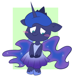 Size: 634x672 | Tagged: safe, artist:typhwosion, princess luna, alicorn, pony, bipedal, blushing, clothes, dress, simple background, solo, transparent background
