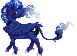 Size: 1920x1409 | Tagged: safe, artist:kittehkatbar, princess luna, alicorn, classical unicorn, pony, hoers, leonine tail, realistic anatomy, simple background, solo, transparent background, unshorn fetlocks