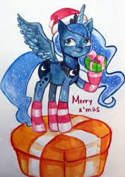 Size: 1255x1776 | Tagged: artist needed, safe, princess luna, alicorn, pony, christmas, solo, traditional art