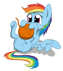 Size: 711x800 | Tagged: safe, artist:kreggur, rainbow dash, pegasus, pony, behaving like a cat, cute, dashabetes, female, filly, filly rainbow dash, solo, yarn ball, younger