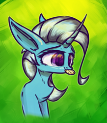 Size: 801x919 | Tagged: safe, artist:tmochka, derpibooru import, trixie, pony, unicorn, cookie, food, mouth hold, nom, solo