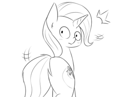 Size: 500x400 | Tagged: safe, artist:rice, derpibooru import, trixie, pony, unicorn, blushing, female, mare, monochrome, plot, sketch, solo, surprised