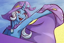 Size: 2218x1496 | Tagged: safe, artist:thatonegib, derpibooru import, trixie, pony, unicorn, armpits, cape, clothes, smiling, solo, trixie's cape