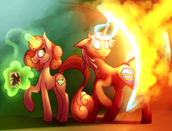 Size: 2050x1563 | Tagged: safe, artist:aegann, oc, oc only, oc:keyframe, pony, unicorn, fire, magic, shield