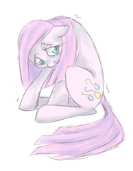 Size: 370x476 | Tagged: safe, artist:coffeechicken, pinkie pie, earth pony, pony, female, floppy ears, looking at you, looking sideways, mare, pinkamena diane pie, sad, shaking, simple background, sitting, slumped, solo, white background