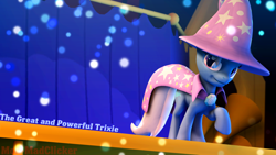 Size: 1280x720 | Tagged: safe, artist:mod-madclicker, derpibooru import, trixie, pony, unicorn, 3d, female, mare, solo, source filmmaker, stage