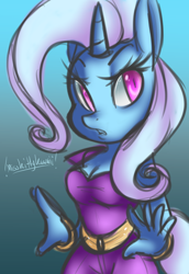 Size: 932x1356 | Tagged: safe, artist:misskittykawaii, derpibooru import, trixie, anthro, solo