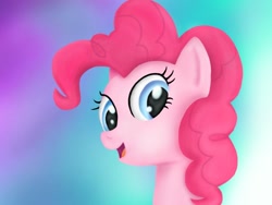 Size: 1024x768 | Tagged: safe, artist:bronytoss, pinkie pie, earth pony, pony, bust, female, gradient background, looking at you, mare, open mouth, portrait, smiling, solo, three quarter view