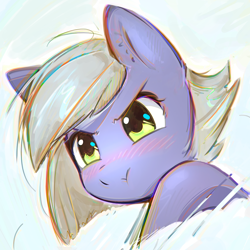 Size: 2800x2800 | Tagged: safe, artist:mirroredsea, limestone pie, earth pony, pony, blushing, bust, chromatic aberration, cute, female, hnnng, limabetes, limetsun pie, looking at you, mare, portrait, simple background, solo, tsundere