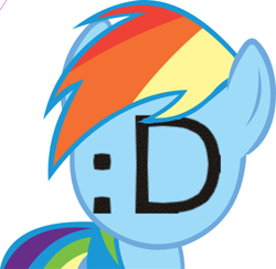 Size: 720x699 | Tagged: safe, rainbow dash, pegasus, pony, :d, blue coat, female, mare, multicolored mane, reaction, reaction image, solo