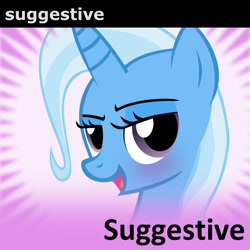 Size: 1326x1324 | Tagged: safe, derpibooru import, trixie, pony, background pony strikes again, blushing, clickbait, derpibooru, meta, meta:suggestive, op is a cuck, prank, spoiler image, spoilered image, spoilered image joke