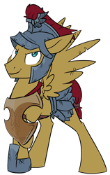 Size: 1214x1920 | Tagged: dead source, safe, artist:chub-wub, flash magnus, pegasus, pony, armor, helmet, looking at you, male, netitus, shield, simple background, smiling, solo, spread wings, stallion, transparent background, wings