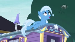 Size: 1280x720 | Tagged: safe, derpibooru import, screencap, trixie, pony, unicorn, road to friendship, boomerang (tv channel), female, mare, solo, trixie's wagon