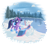 Size: 1340x1173 | Tagged: safe, artist:kittehkatbar, derpibooru import, twilight sparkle, unicorn twilight, unicorn, blue prints, blueprint, boots, clothes, lake, magic, measuring, saddle, scarf, simple background, snow, snowfall, snowpony, solo, transparent background, water, winter