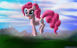 Size: 2000x1250 | Tagged: safe, artist:deathpwny, pinkie pie, earth pony, pony, female, open mouth, smiling, solo