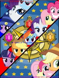 Size: 768x1024 | Tagged: safe, derpibooru import, applejack, chancellor puddinghead, clover the clever, commander hurricane, fluttershy, pinkie pie, princess platinum, private pansy, rainbow dash, rarity, smart cookie, twilight sparkle, earth pony, pegasus, pony, unicorn, elements of harmony, quote, tengen toppa gurren lagann