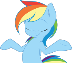 Size: 6688x5867 | Tagged: safe, artist:joey darkmeat, artist:tim015, rainbow dash, absurd resolution, cute, eyes closed, recolor, shrug, simple background, smiling, solo, transparent background, vector