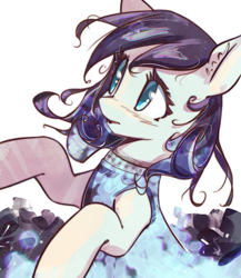 Size: 2800x3222 | Tagged: safe, artist:mirroredsea, coloratura, earth pony, pony, bust, clothes, colored pupils, cute, female, looking away, looking up, mare, portrait, solo